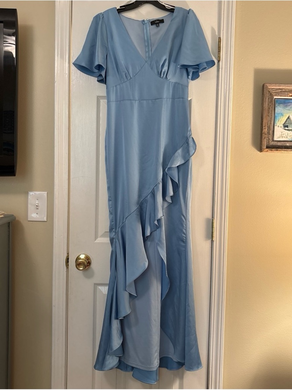 Lulu's Powder Blue Ruffle Wrap-Style Maxi Dress